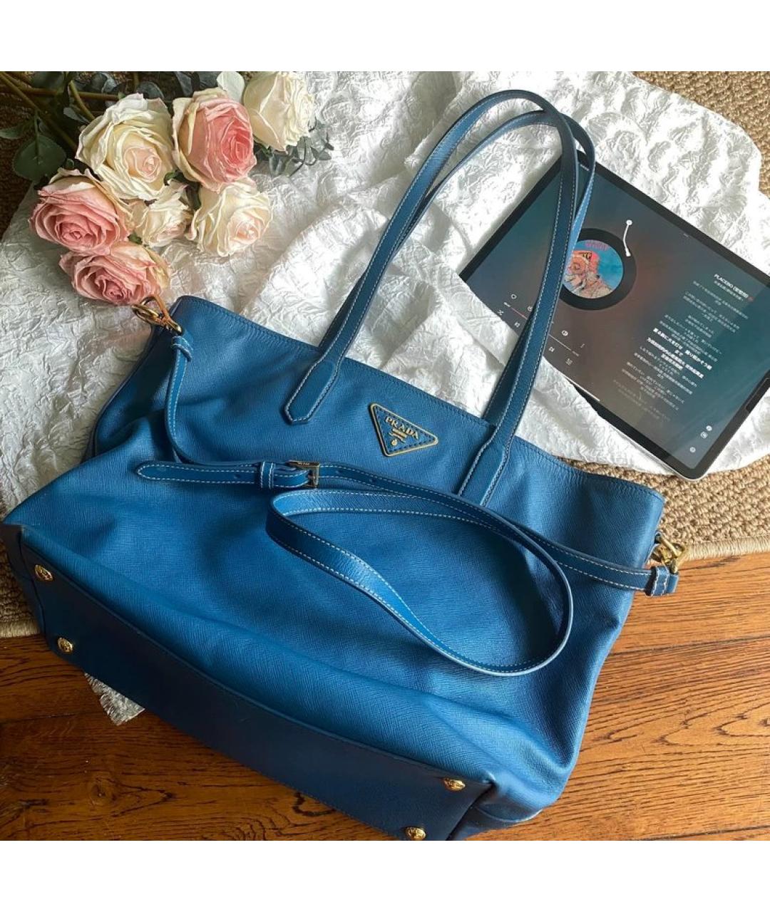 PRADA Синяя кожаная сумка тоут, фото 10