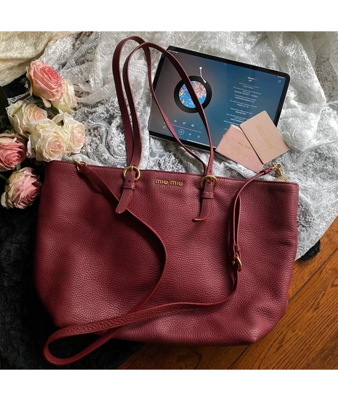 MIU MIU Бордовая кожаная сумка тоут, фото 6