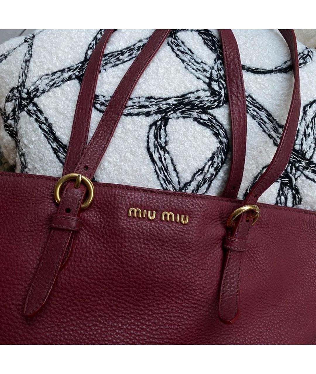 MIU MIU Бордовая кожаная сумка тоут, фото 2