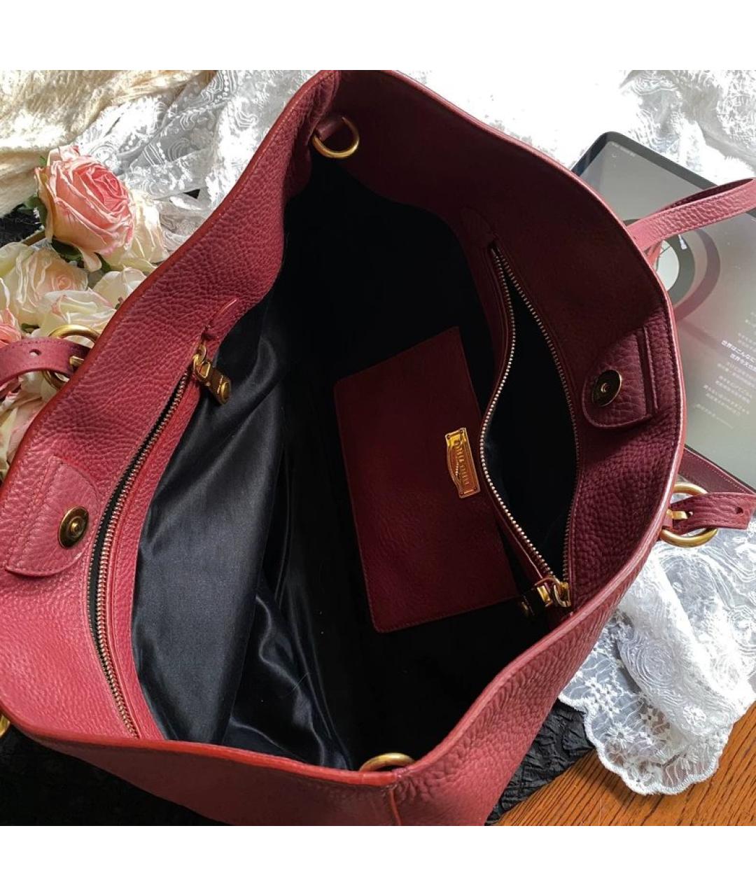 MIU MIU Бордовая кожаная сумка тоут, фото 3