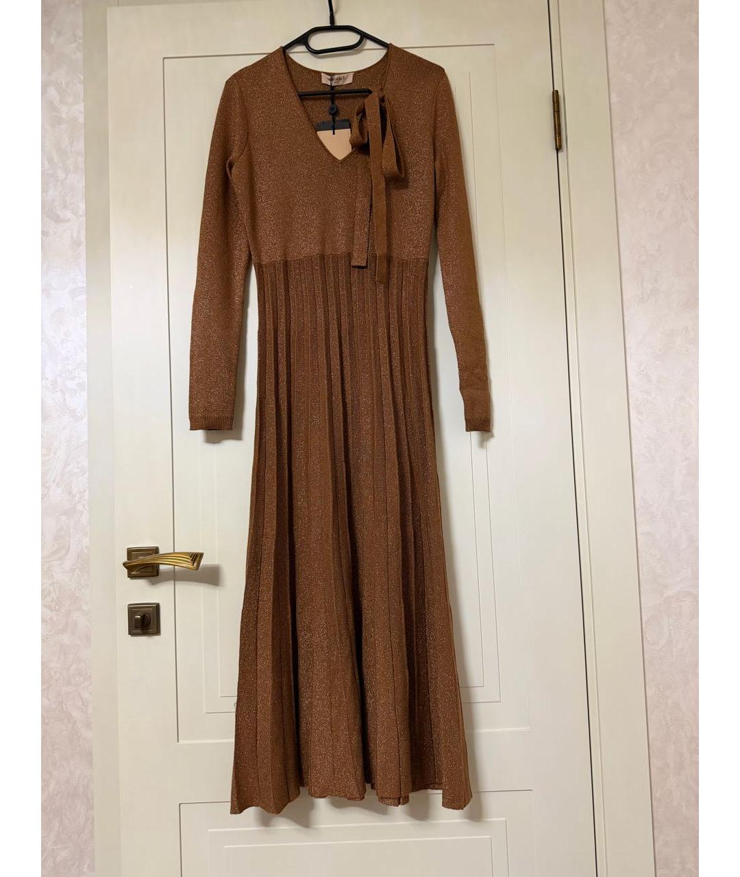 TWIN-SET Коричневое вискозное повседневное платье, фото 6