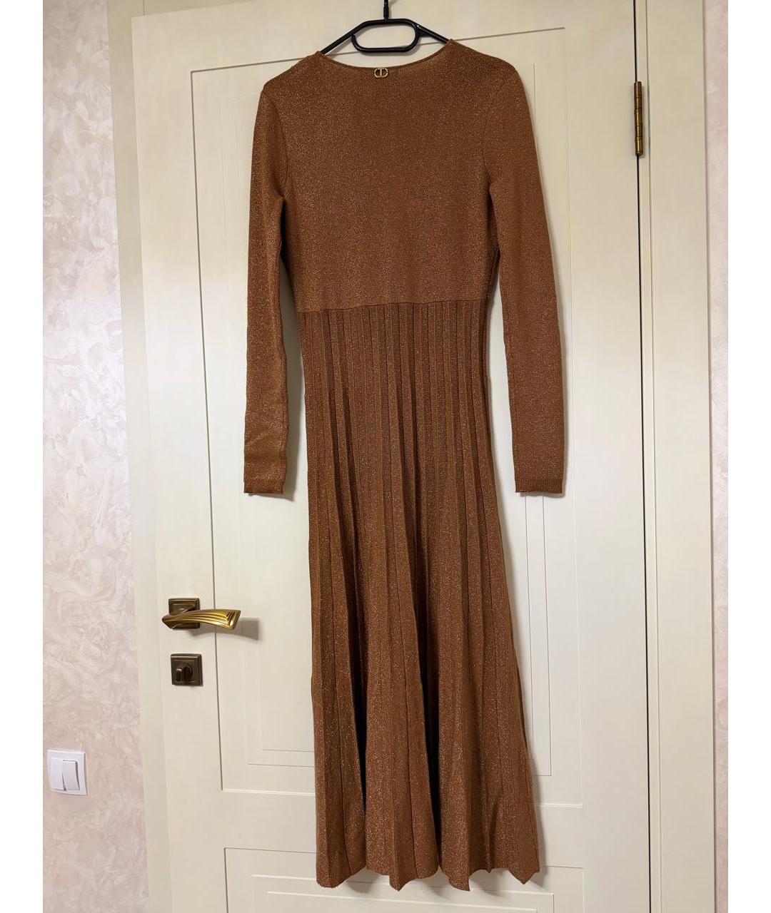 TWIN-SET Коричневое вискозное повседневное платье, фото 2