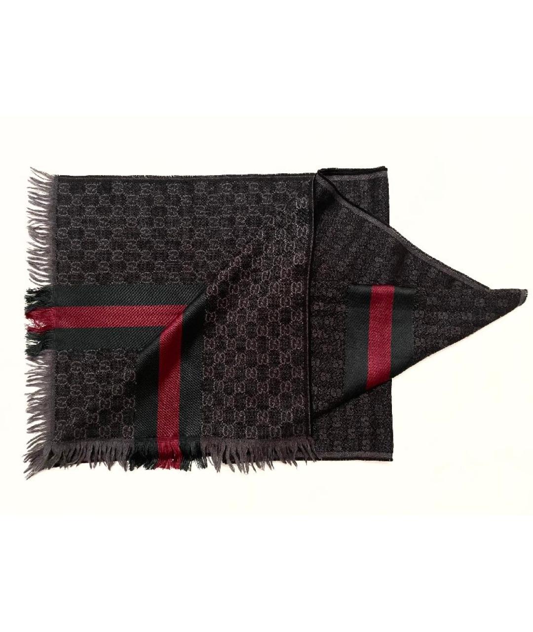 GUCCI Серый шерстяной шарф, фото 2