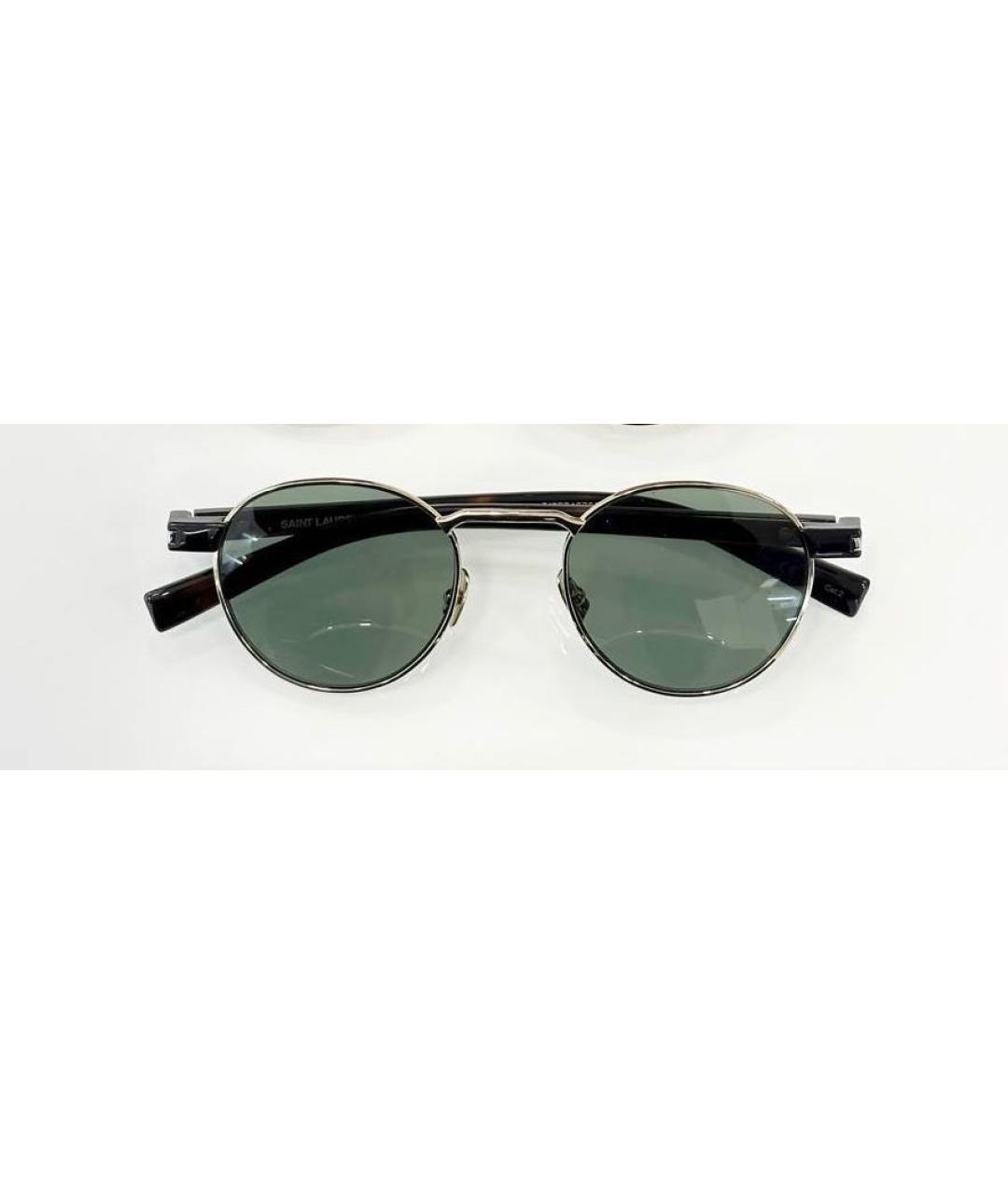 SAINT LAURENT Зеленые металлические солнцезащитные очки, фото 5