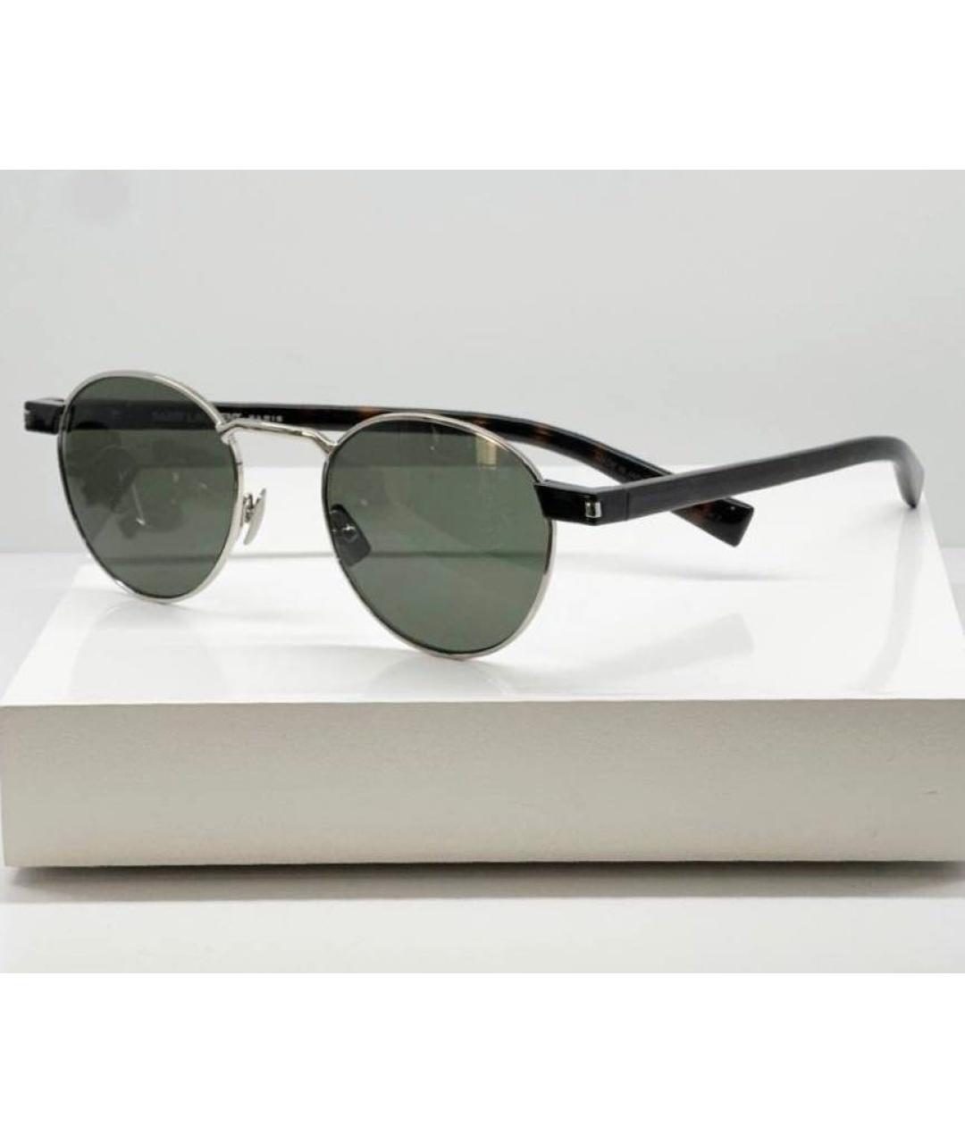 SAINT LAURENT Зеленые металлические солнцезащитные очки, фото 2