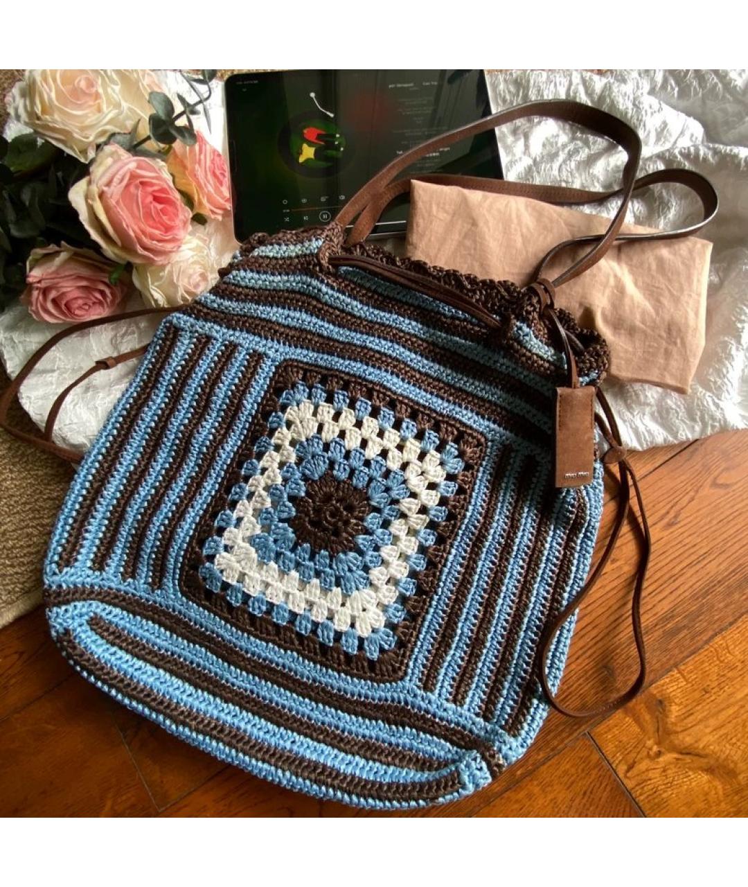 MIU MIU Синяя пелетеная сумка тоут, фото 6