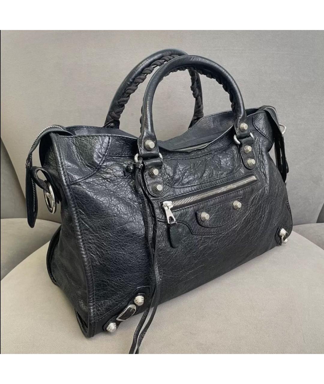 BALENCIAGA Черная кожаная сумка тоут, фото 5