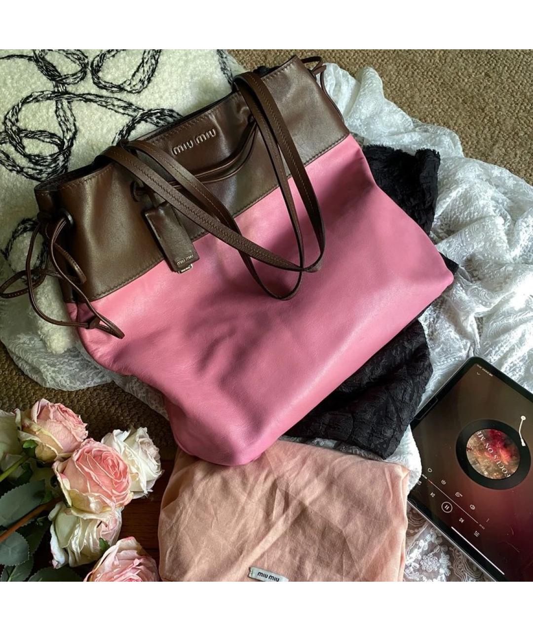 MIU MIU Розовая кожаная сумка тоут, фото 9