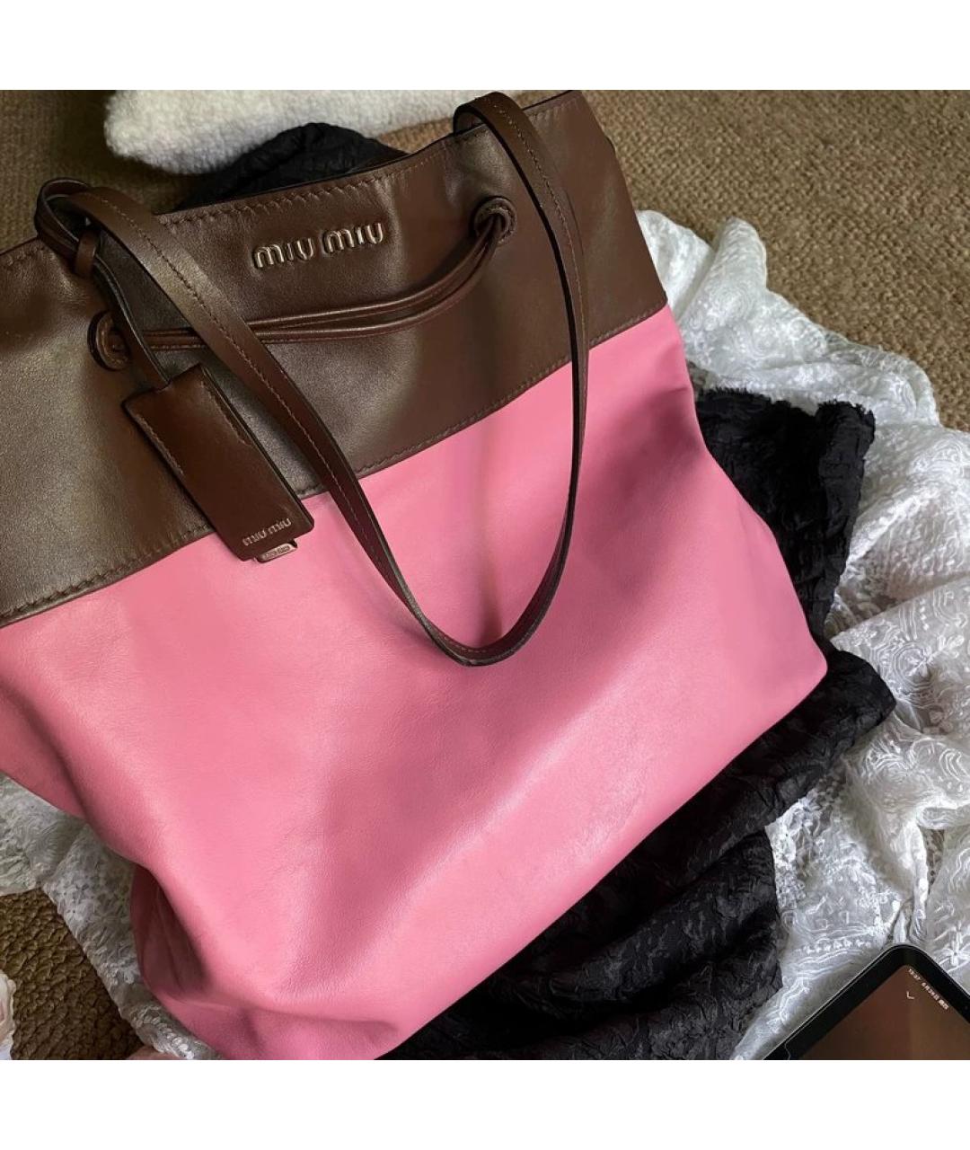 MIU MIU Розовая кожаная сумка тоут, фото 2