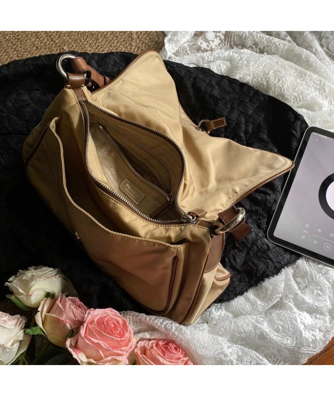 PRADA Бежевая тканевая сумка с короткими ручками, фото 6