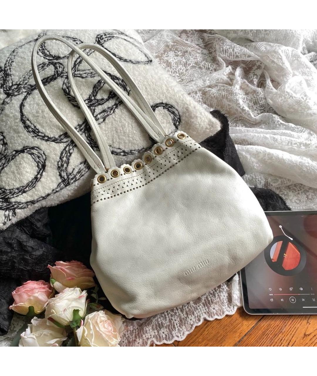 MIU MIU Белая кожаная сумка с короткими ручками, фото 7