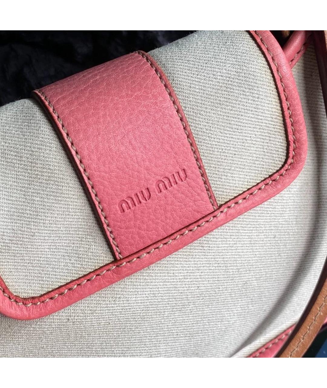 MIU MIU Бежевая тканевая сумка с короткими ручками, фото 4