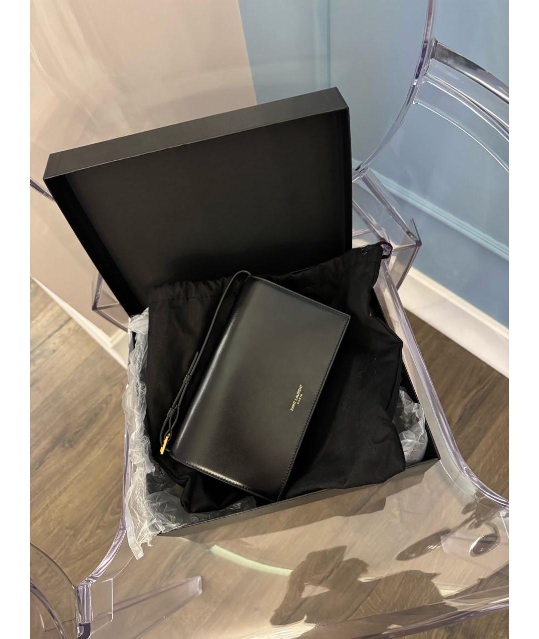 SAINT LAURENT Черная кожаная сумка через плечо, фото 3