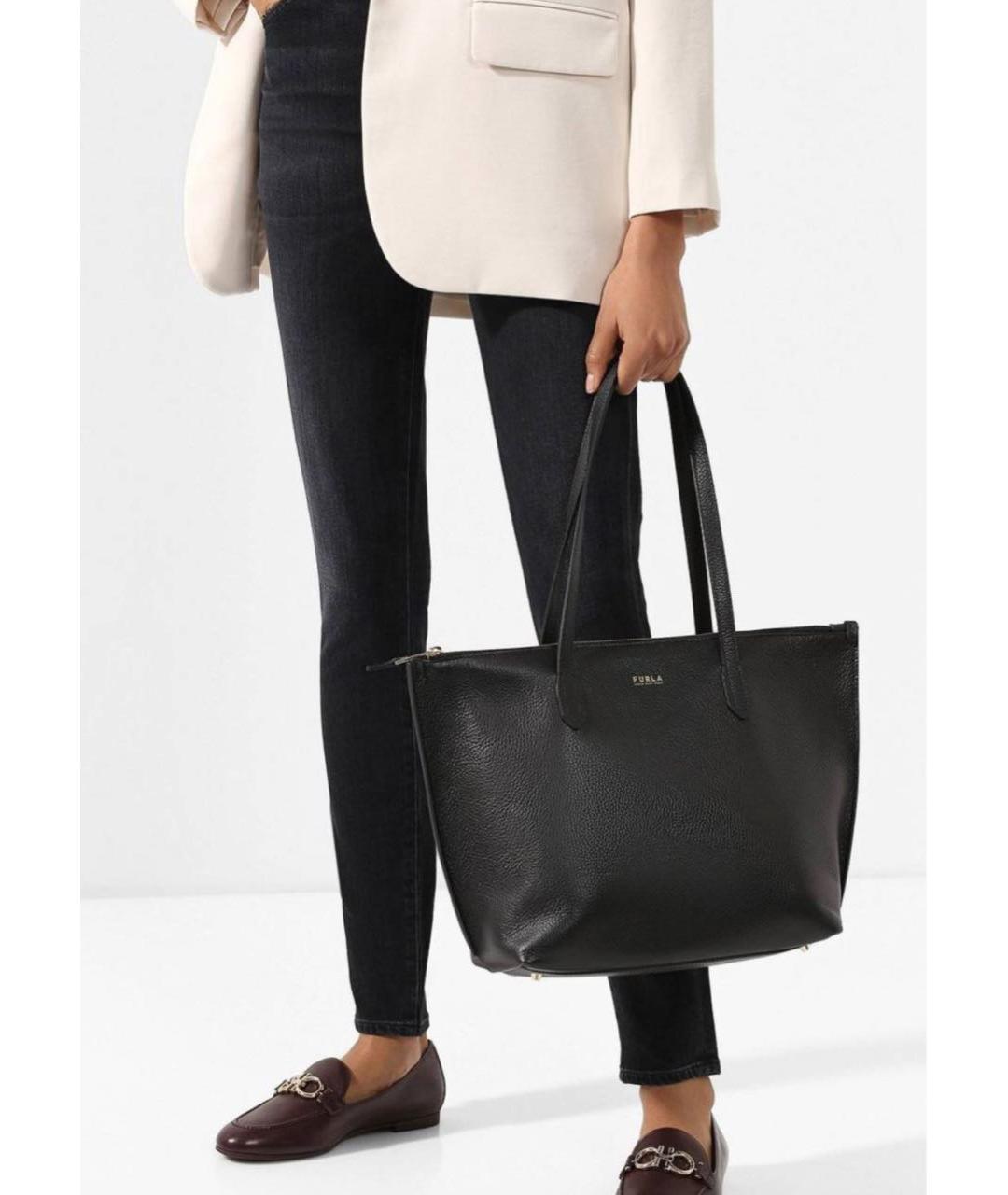 FURLA Черная кожаная сумка тоут, фото 8