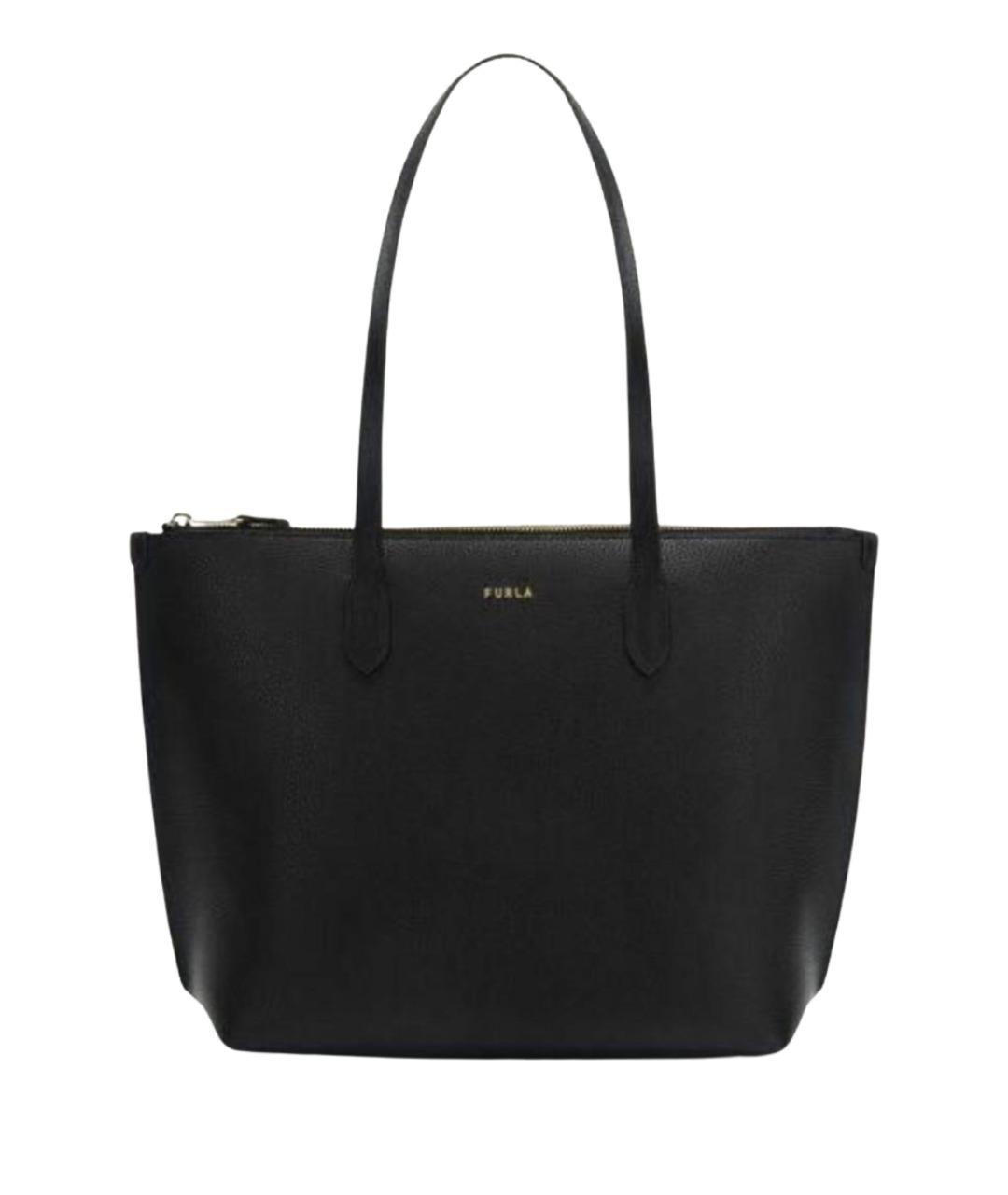 FURLA Черная кожаная сумка тоут, фото 1