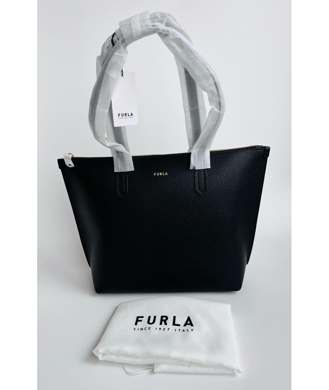 FURLA Черная кожаная сумка тоут, фото 7