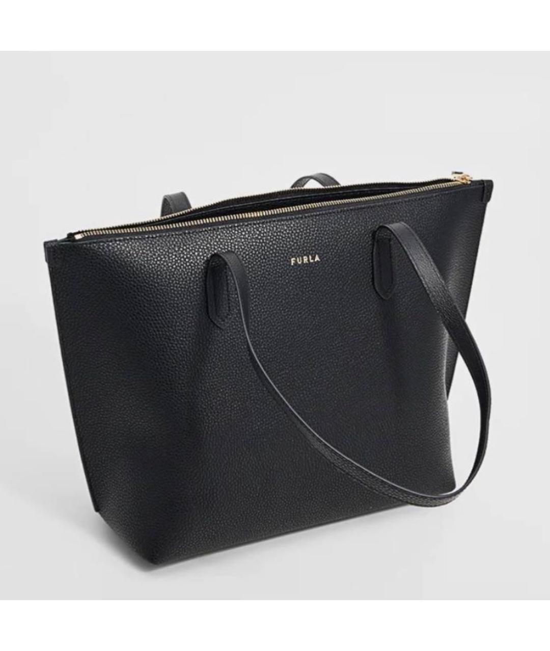 FURLA Черная кожаная сумка тоут, фото 2