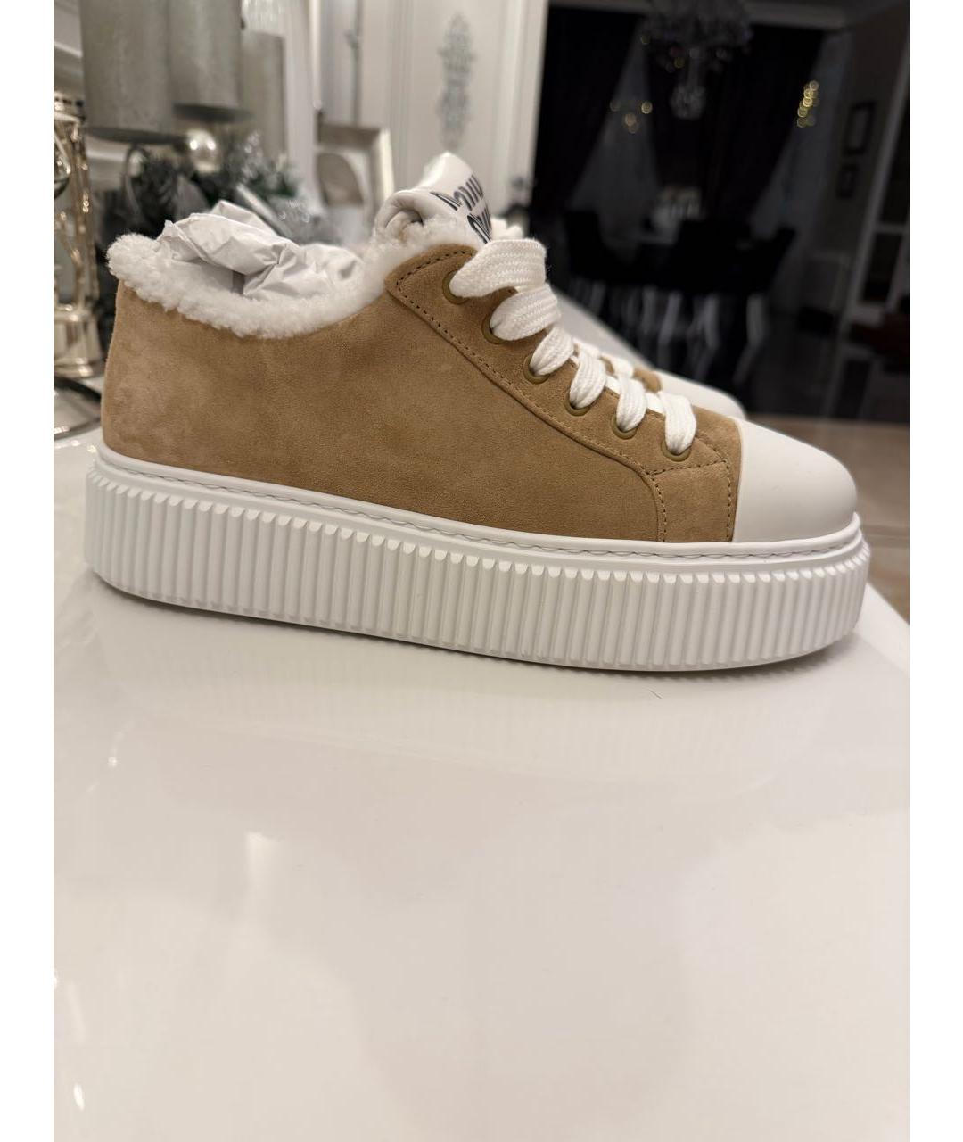 MIU MIU Бежевые замшевые кеды, фото 5