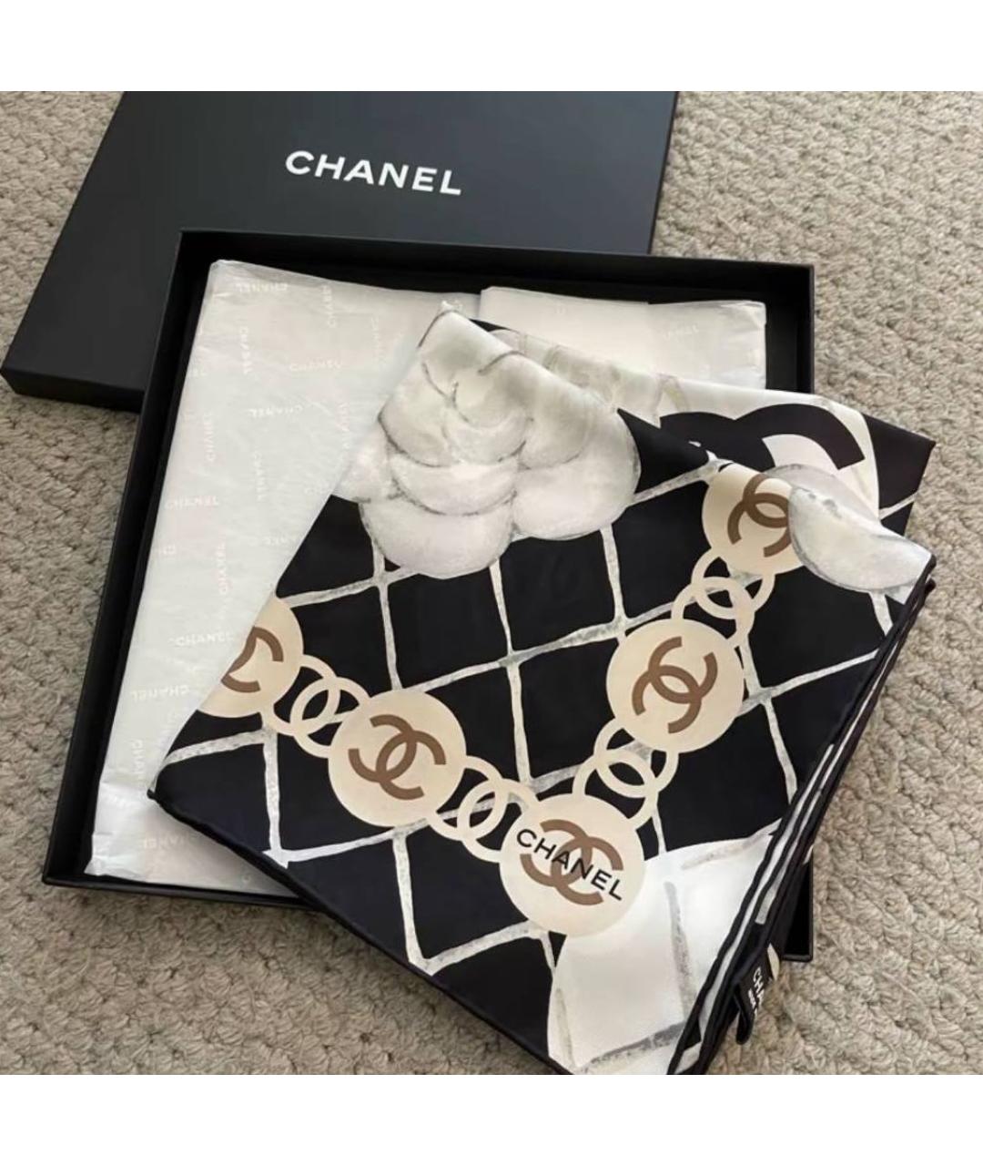 CHANEL Черный шелковый платок, фото 2