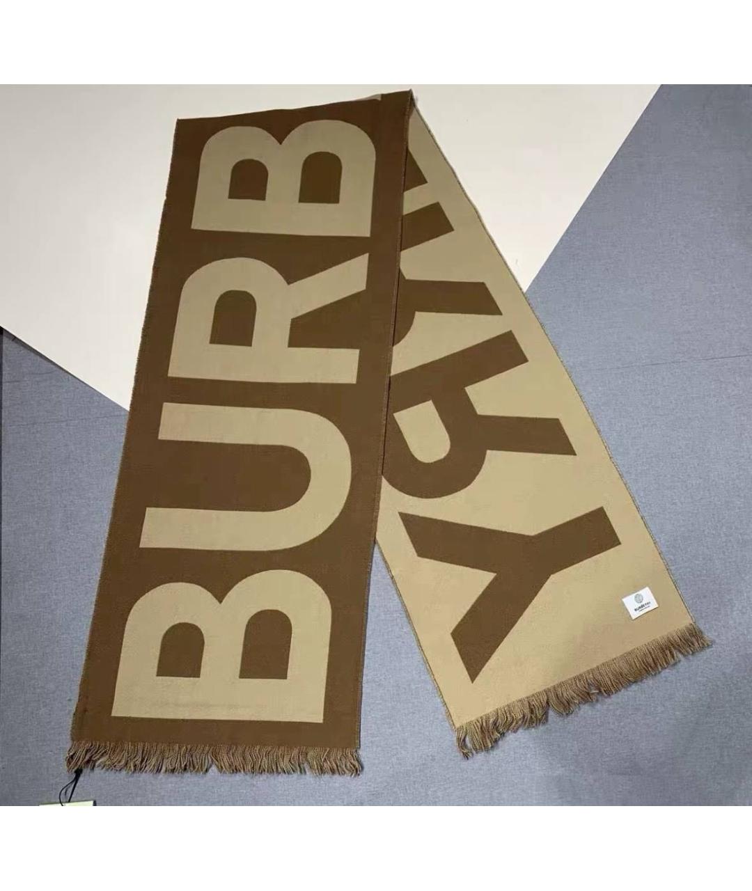 BURBERRY Коричневый шерстяной шарф, фото 3
