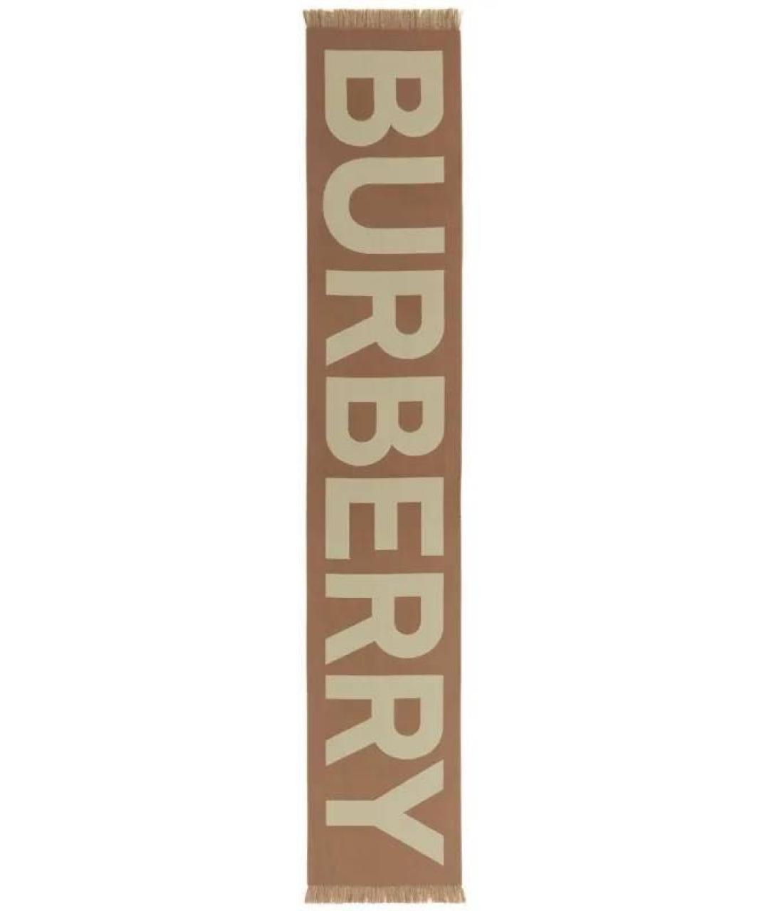 BURBERRY Коричневый шерстяной шарф, фото 2