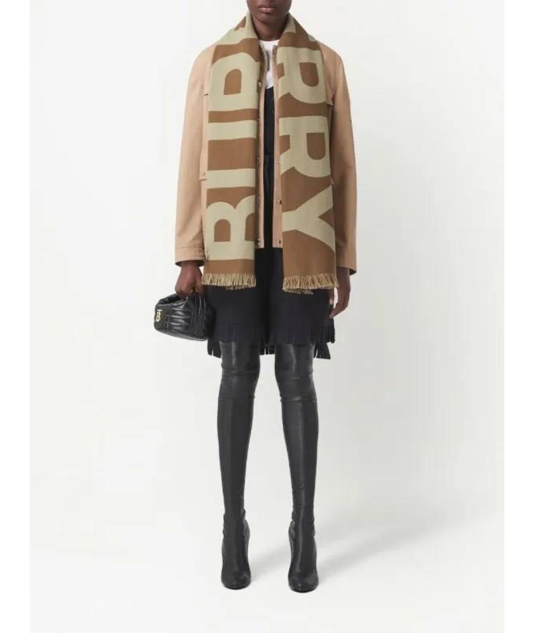 BURBERRY Коричневый шерстяной шарф, фото 4