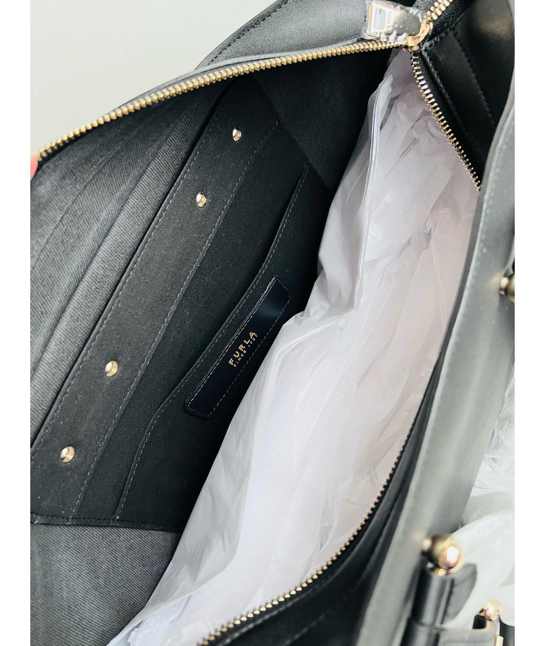 FURLA Черная кожаная сумка тоут, фото 6