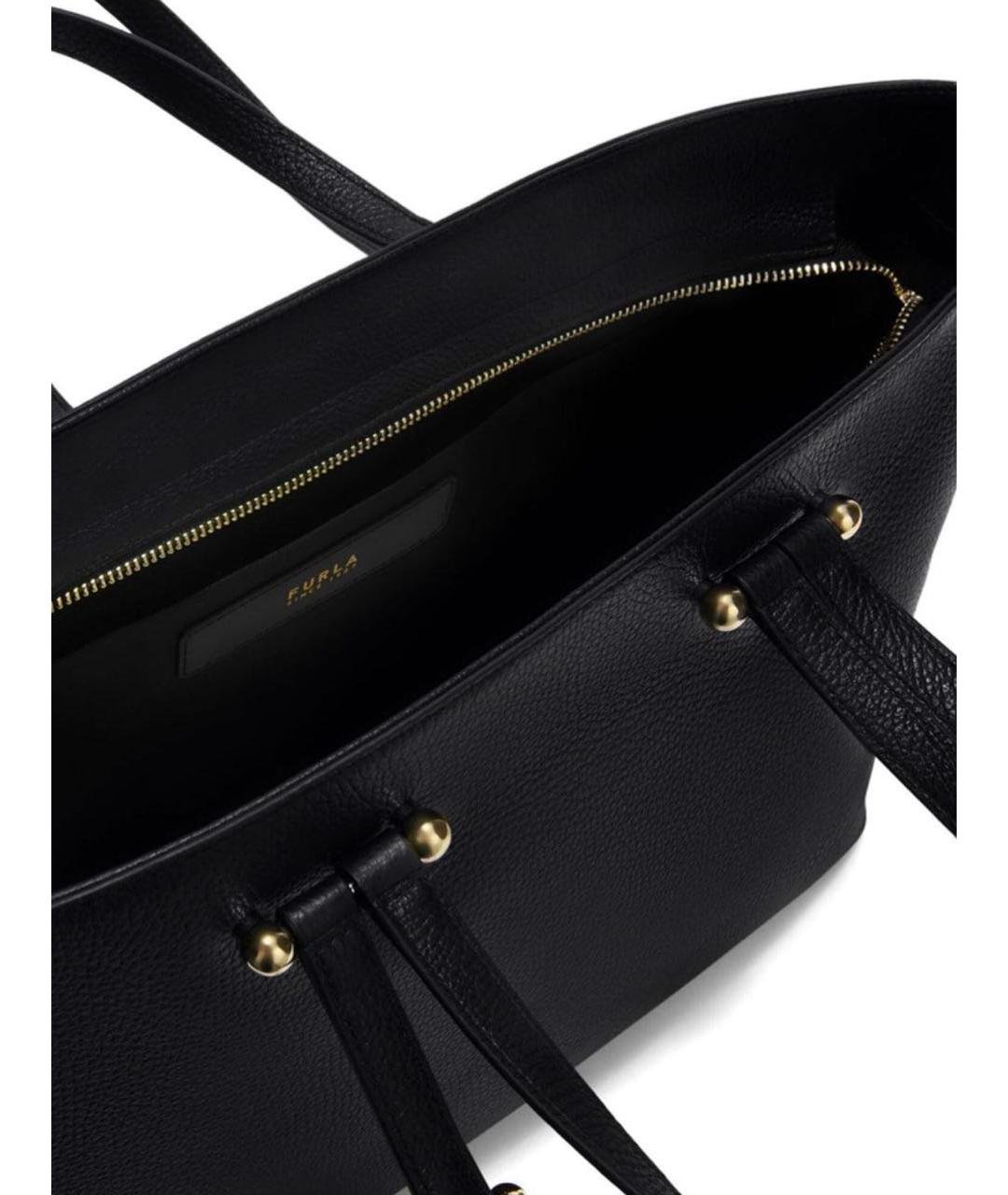 FURLA Черная кожаная сумка тоут, фото 3