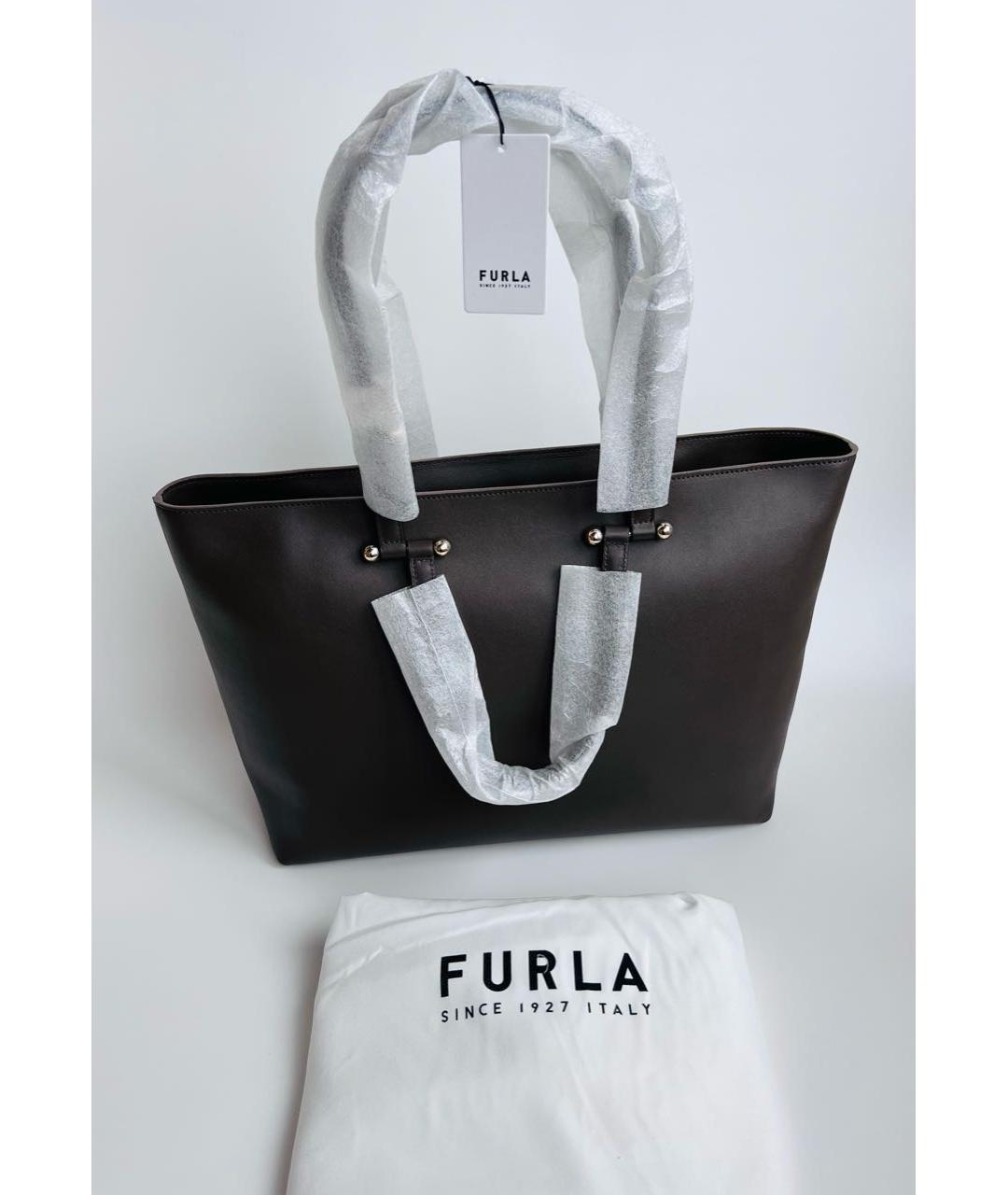 FURLA Черная кожаная сумка тоут, фото 5