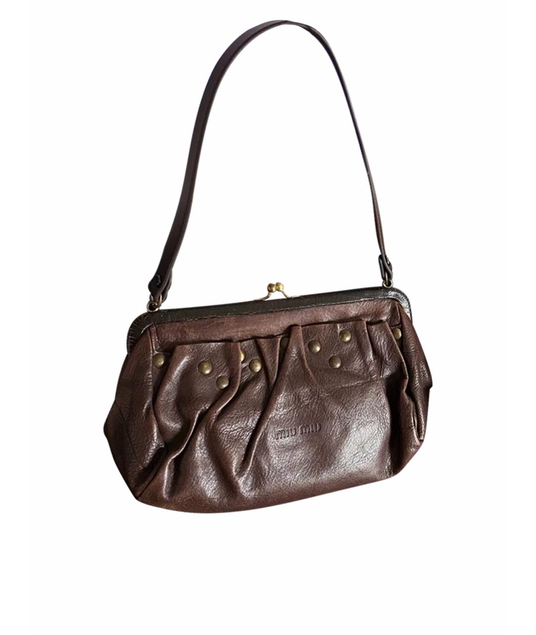 MIU MIU Коричневая кожаная сумка с короткими ручками, фото 1