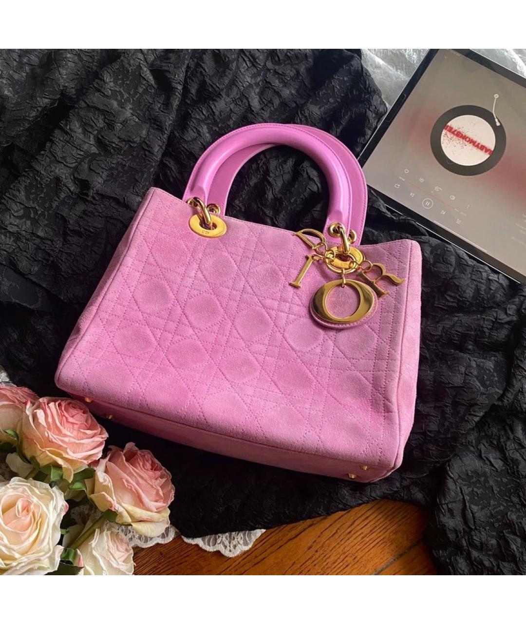 CHRISTIAN DIOR Розовая замшевая сумка с короткими ручками, фото 7