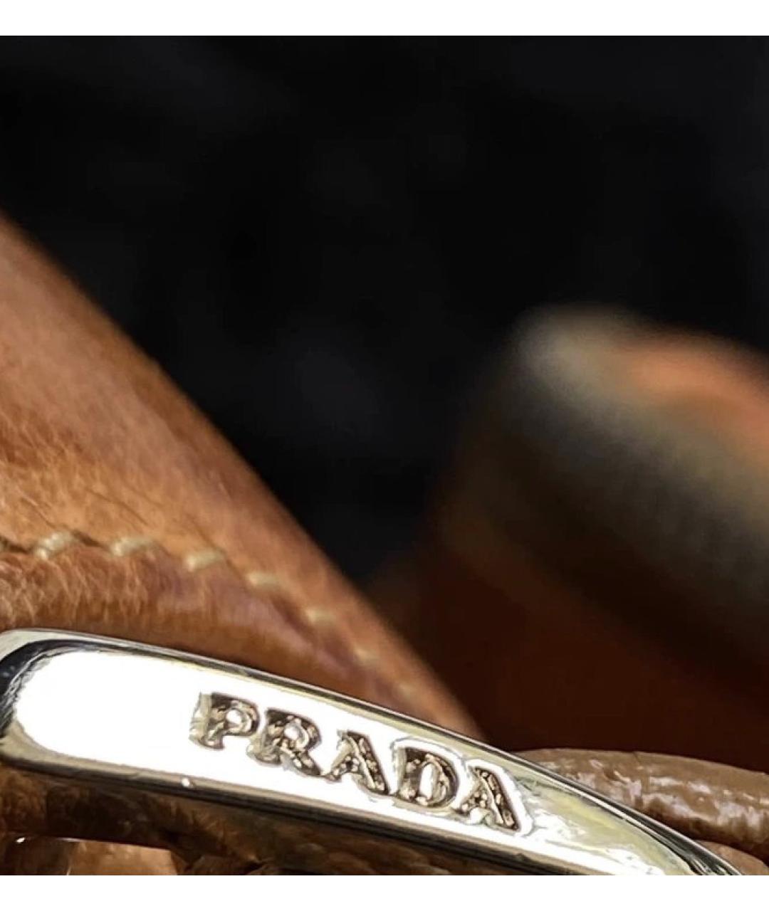 PRADA Коричневая кожаная сумка с короткими ручками, фото 4