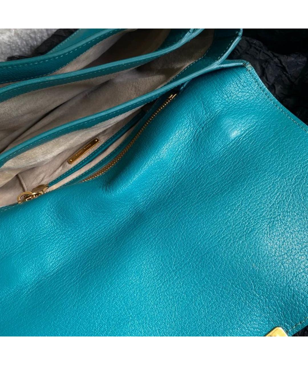 MIU MIU Бирюзовая кожаная сумка с короткими ручками, фото 4