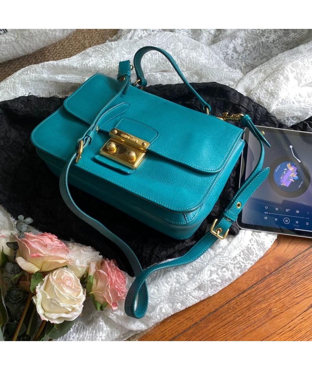 MIU MIU Бирюзовая кожаная сумка с короткими ручками, фото 7