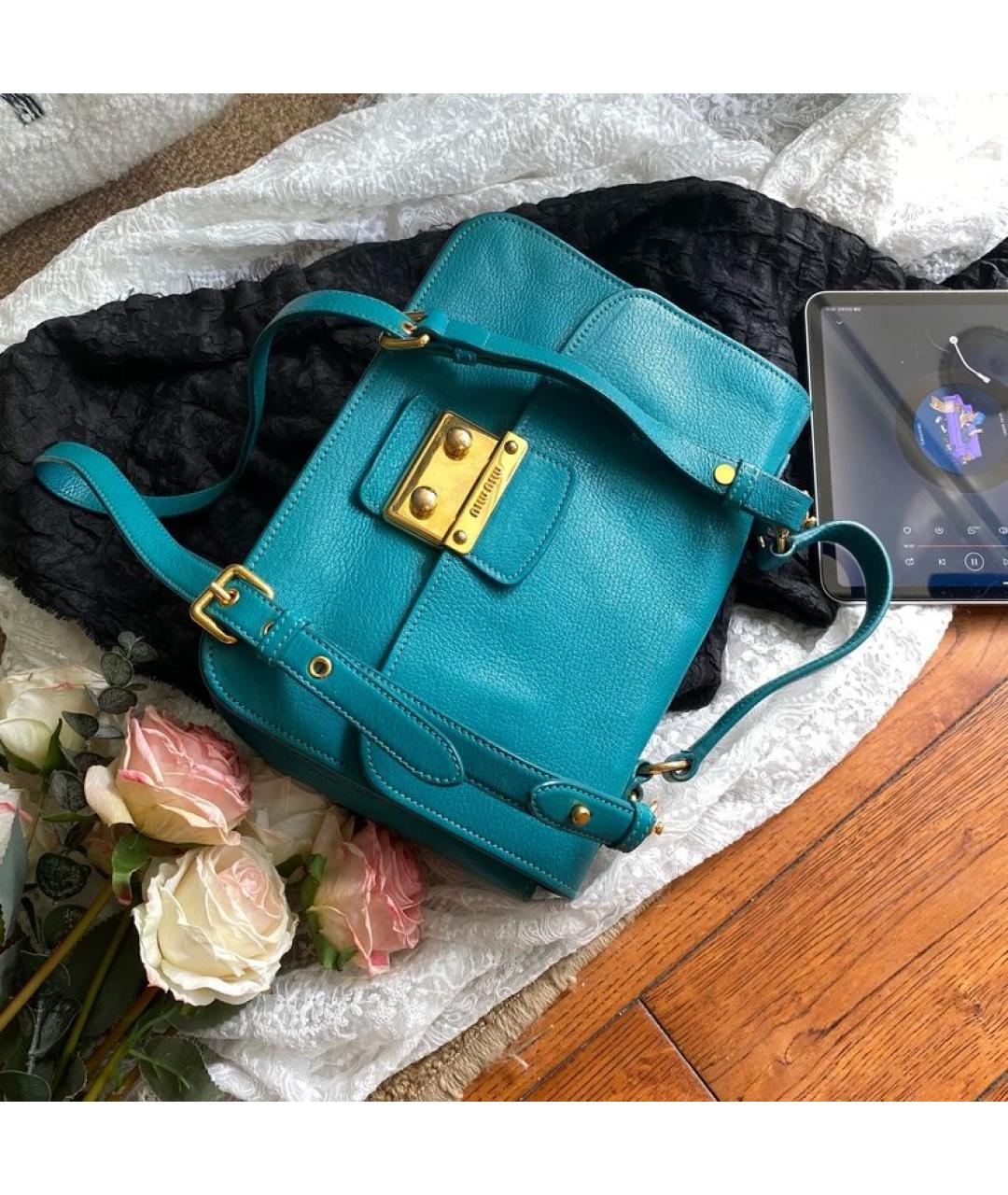 MIU MIU Бирюзовая кожаная сумка с короткими ручками, фото 8