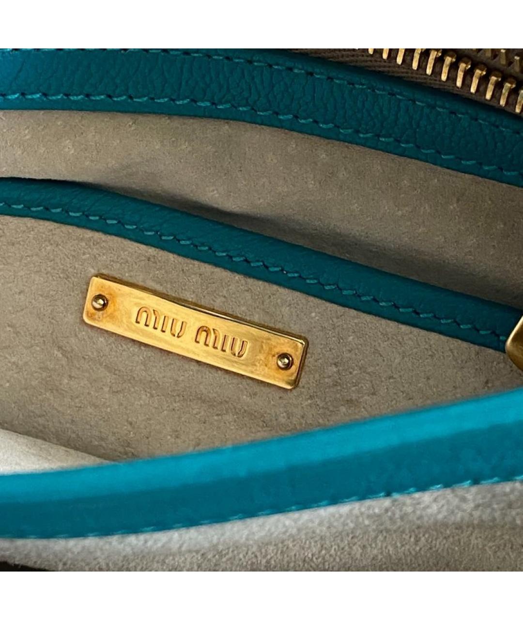 MIU MIU Бирюзовая кожаная сумка с короткими ручками, фото 5