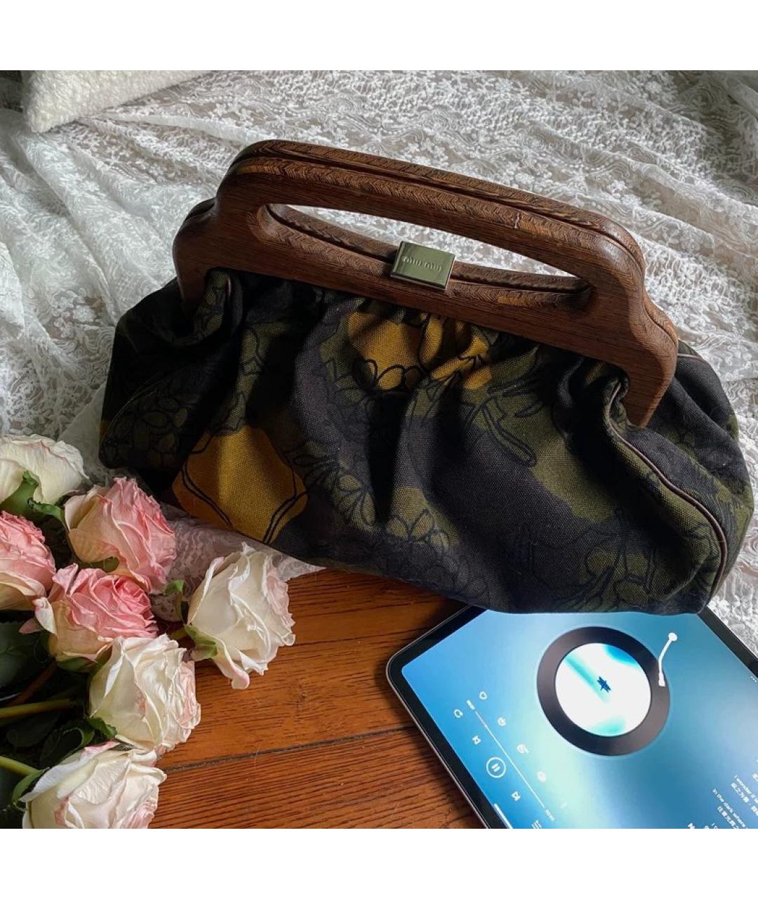 MIU MIU Антрацитовая льняная сумка с короткими ручками, фото 6