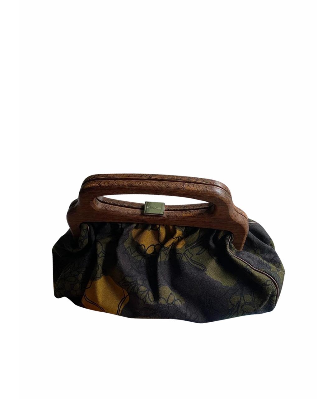 MIU MIU Антрацитовая льняная сумка с короткими ручками, фото 1