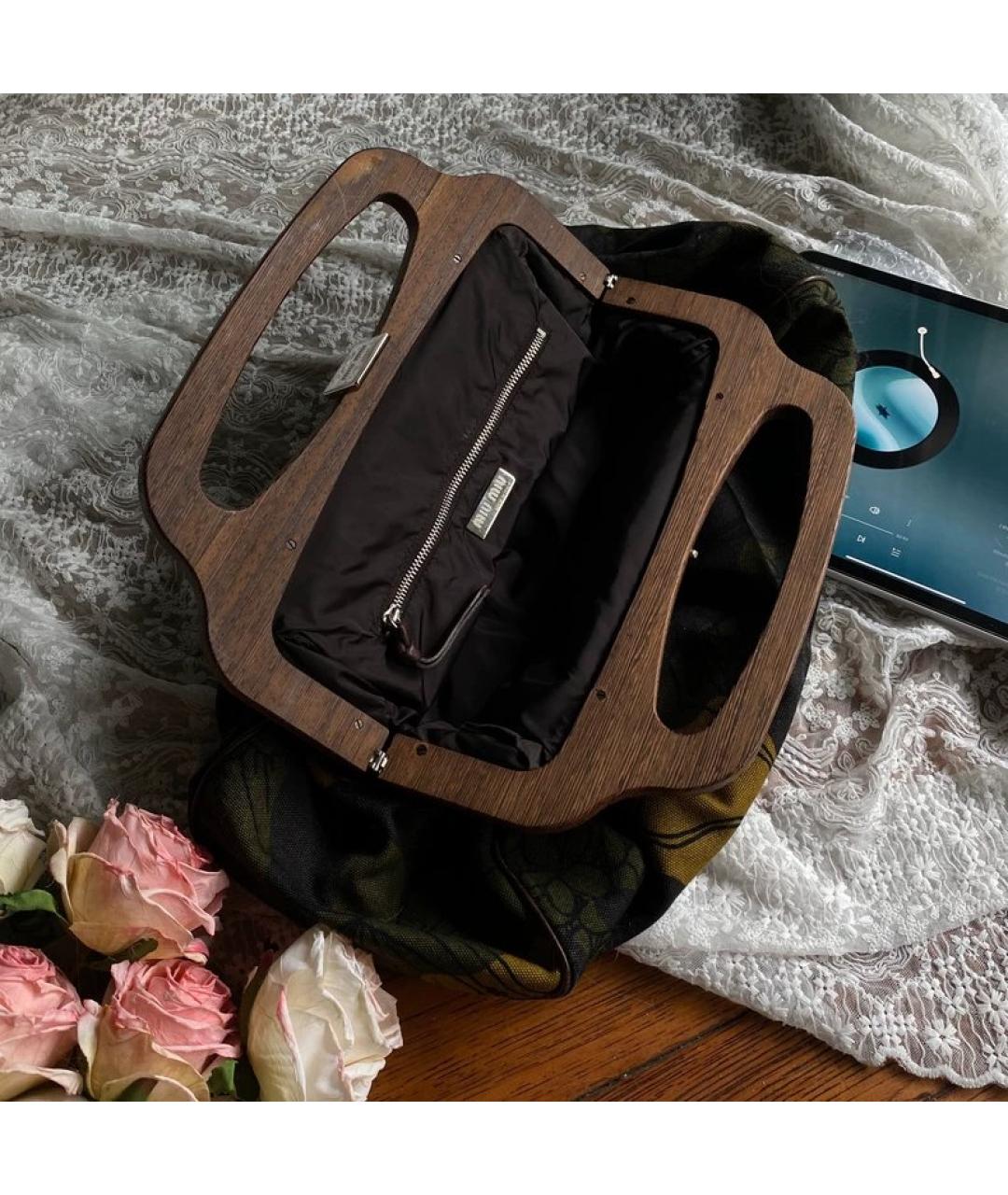 MIU MIU Антрацитовая льняная сумка с короткими ручками, фото 3