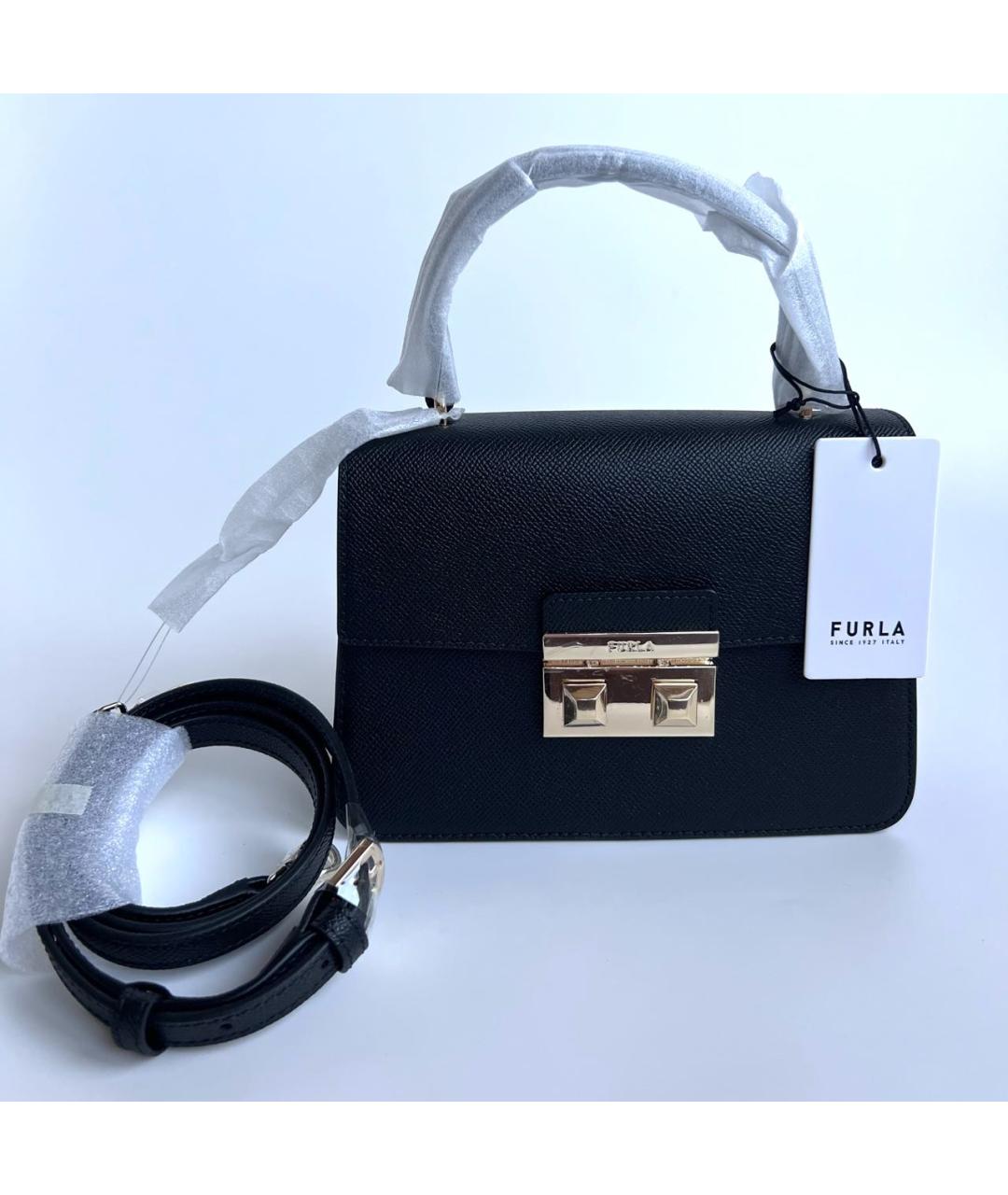 FURLA Черная кожаная сумка с короткими ручками, фото 5