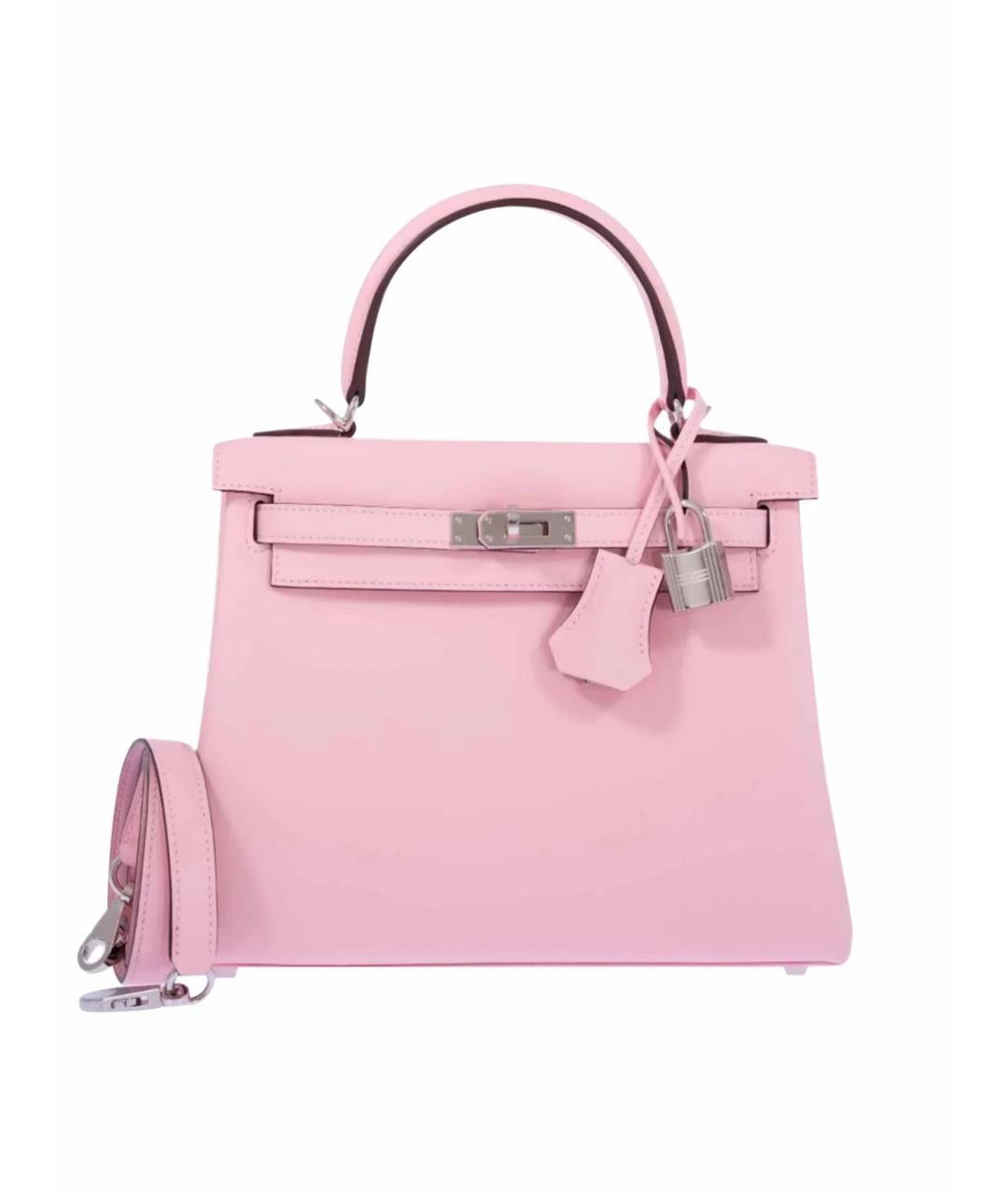 HERMES Розовая кожаная сумка с короткими ручками, фото 1