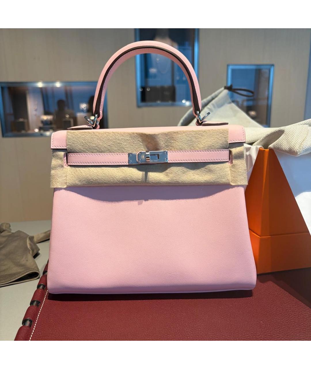 HERMES Розовая кожаная сумка с короткими ручками, фото 4