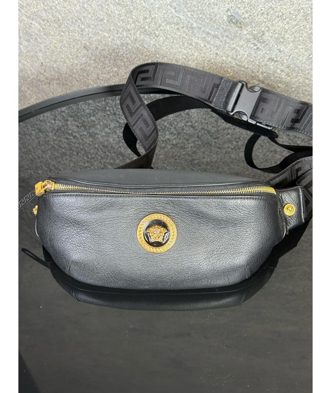 VERSACE Черная кожаная поясная сумка, фото 2