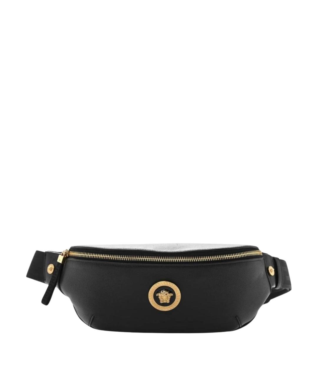 VERSACE Черная кожаная поясная сумка, фото 1