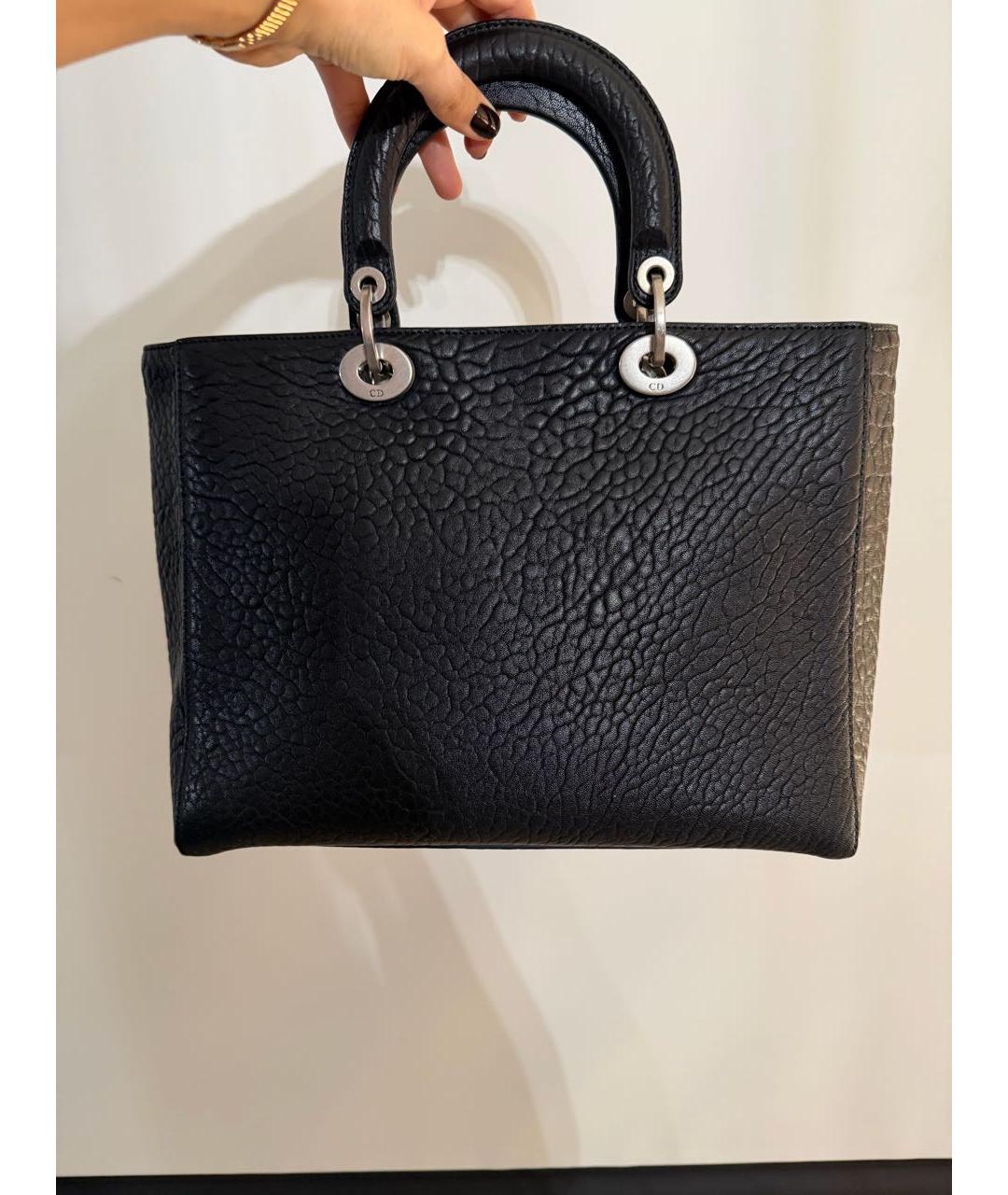 CHRISTIAN DIOR Черная кожаная сумка с короткими ручками, фото 3