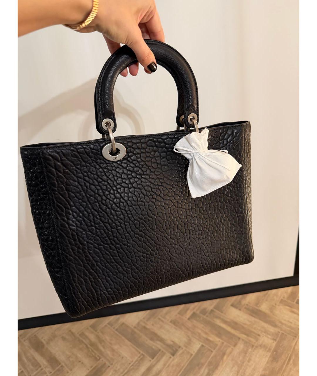 CHRISTIAN DIOR Черная кожаная сумка с короткими ручками, фото 4