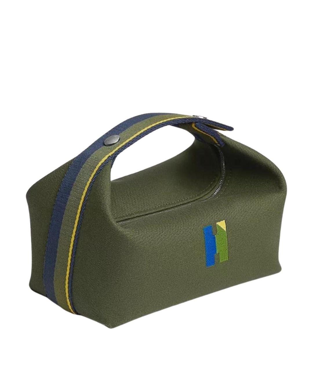 HERMES Хаки тканевая косметичка, фото 1