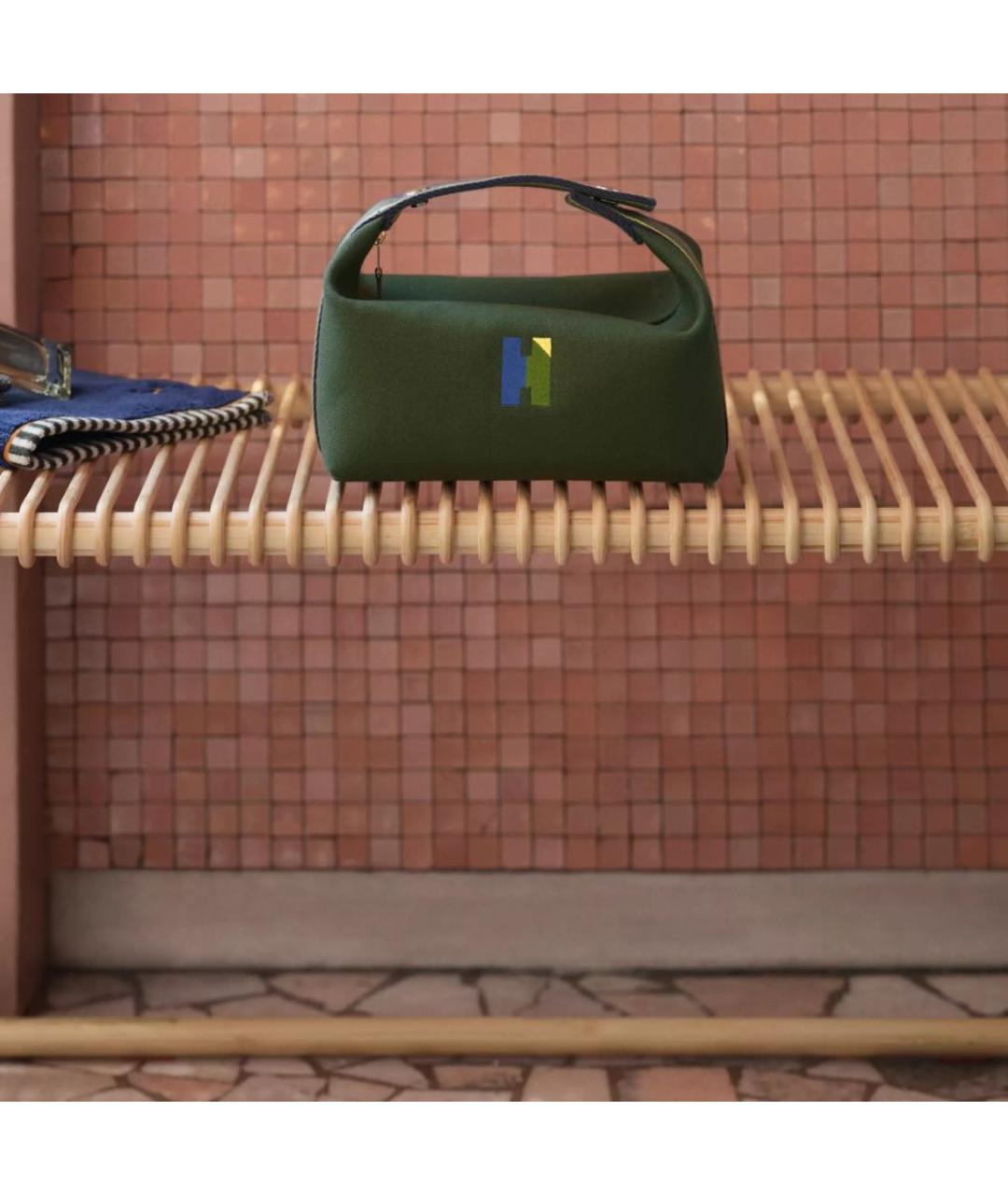 HERMES Хаки тканевая косметичка, фото 3