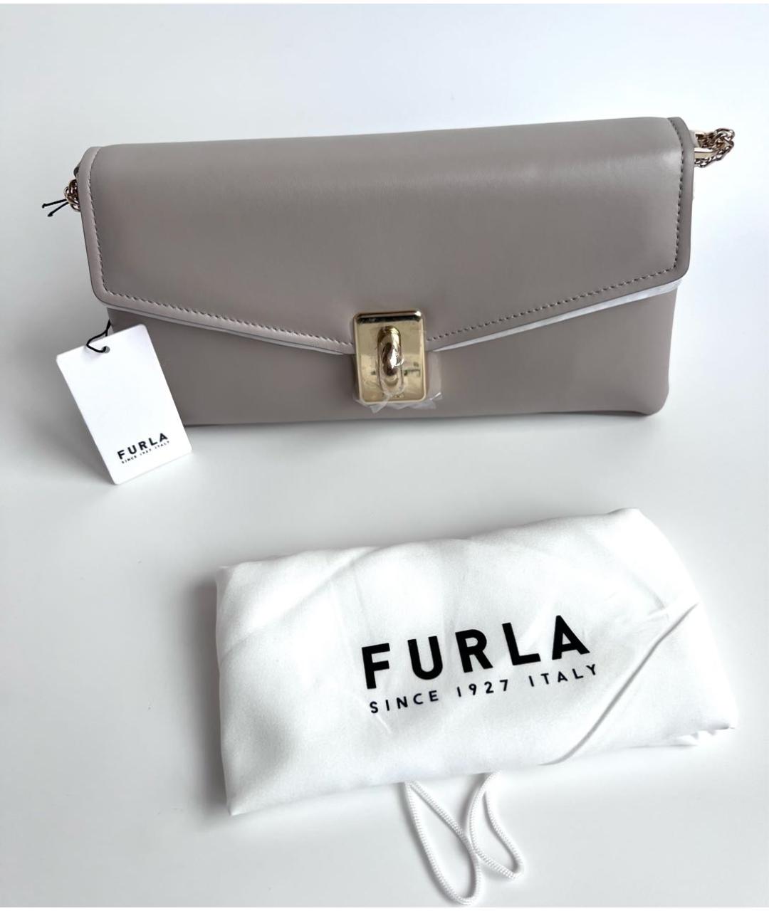 FURLA Серая кожаная сумка через плечо, фото 7