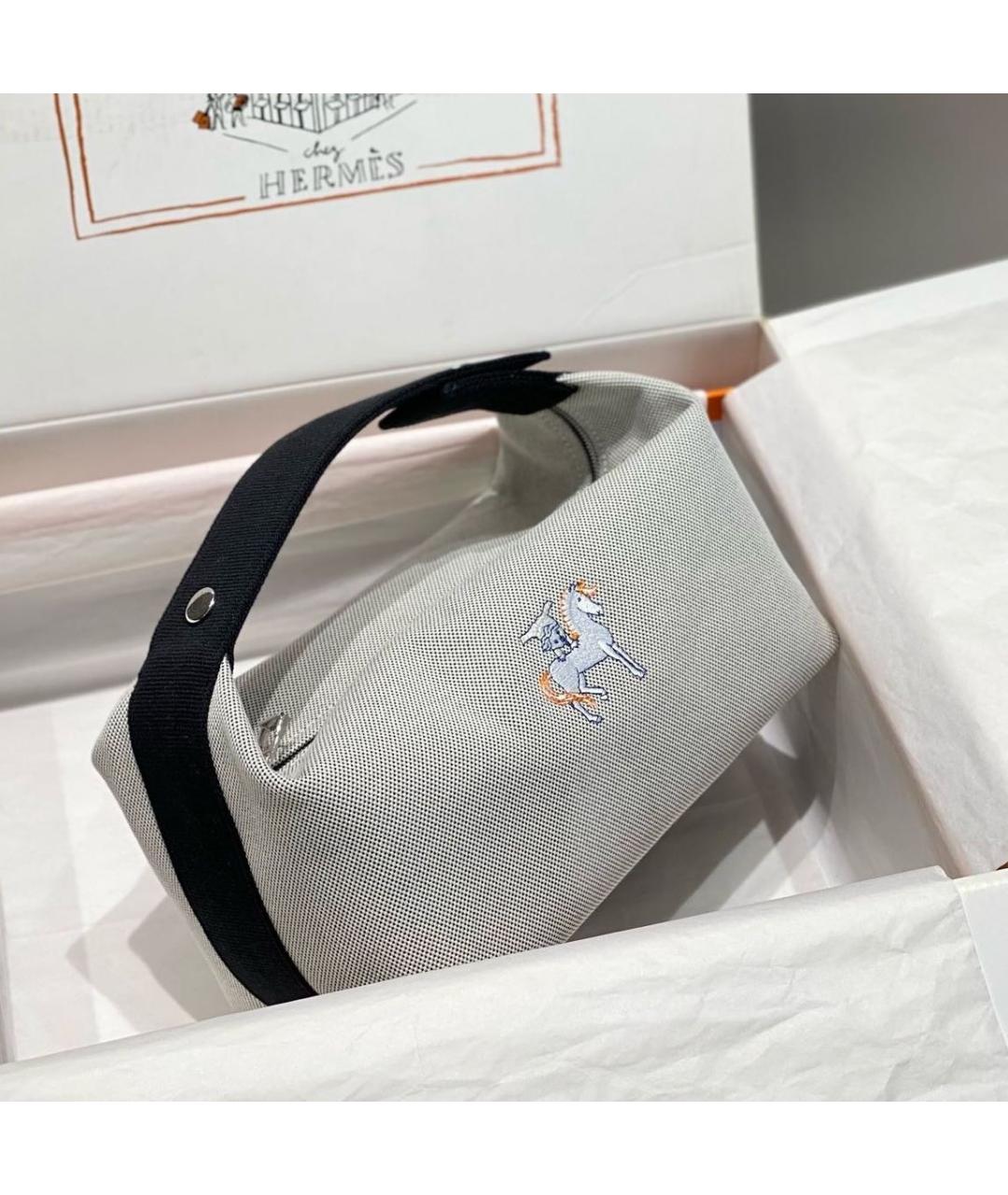 HERMES Серая тканевая косметичка, фото 4